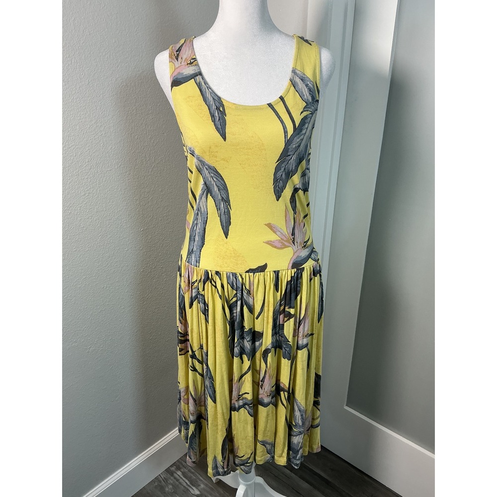 NWT Lascana Yellow Tropical Bird of Paradise Drop Waist Midi Dress Size 10